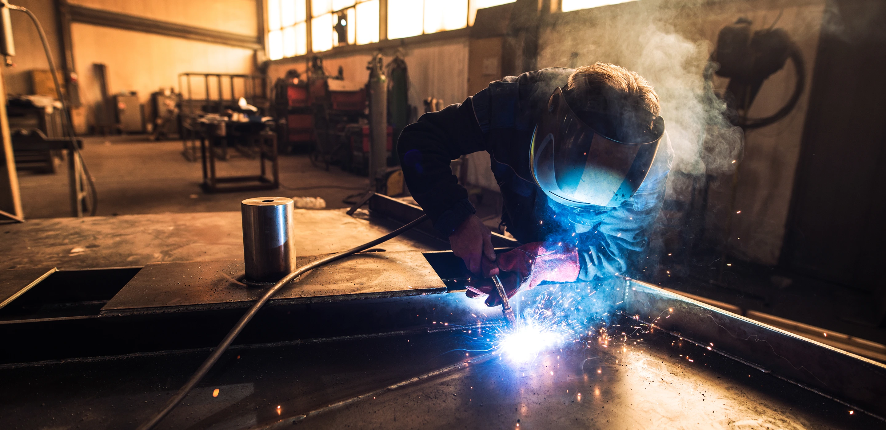Construction worker welding